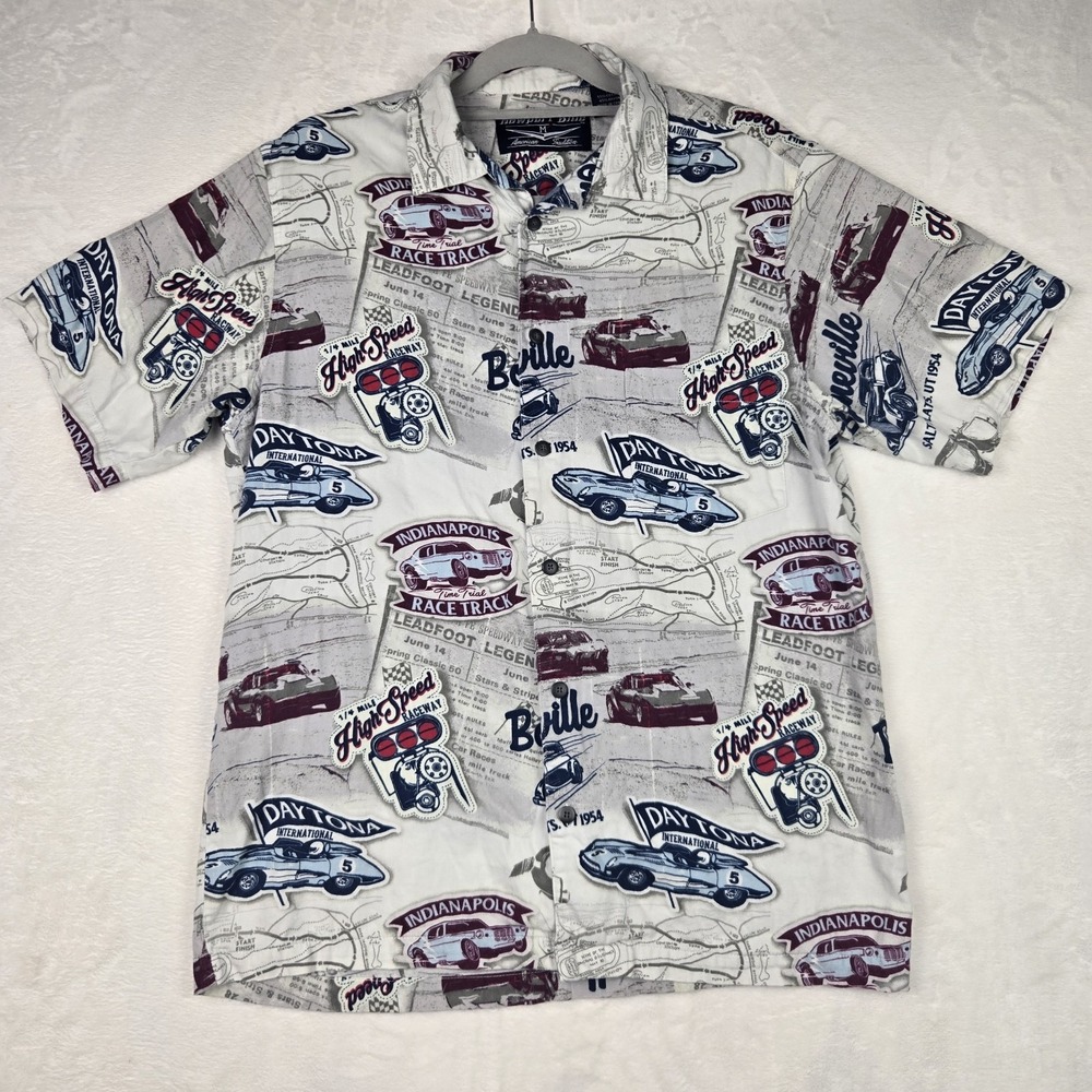 Newport Blue‎ Mens Racing Short Sleeve Button Up Shirt Size Medium